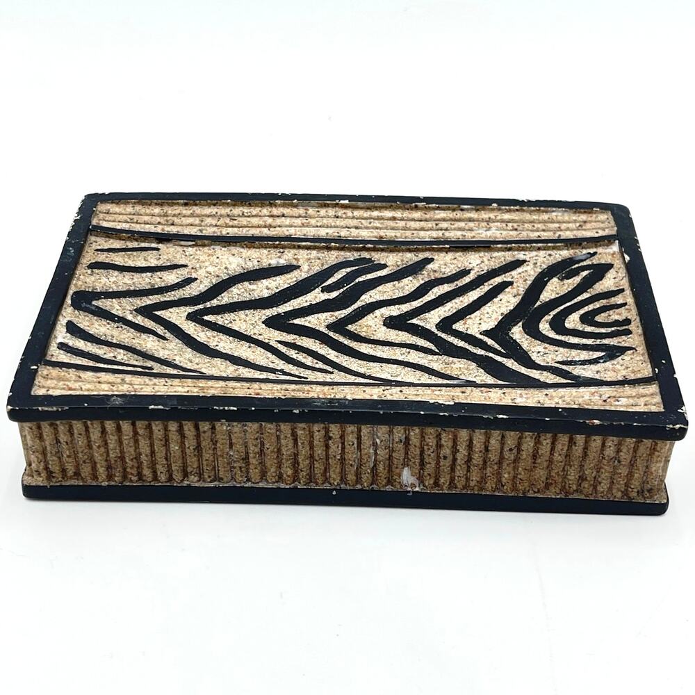 Vintage Ceramic Zebra Stripe Soap Dish Trinket Holder Tray Safari Decor